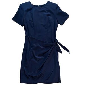 Atina Womens Dress Size 6 Dark Blue‎ Wrap Short Sleeves Knee Length Silky